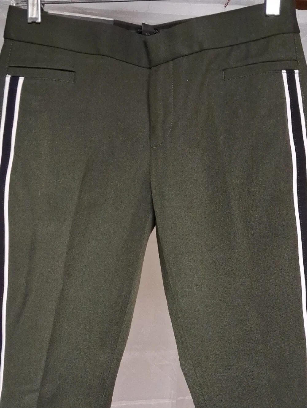 Banana Republic Sloan Tuxedo Stripe Olive Green Skinny Crop Pants Women's Size 0